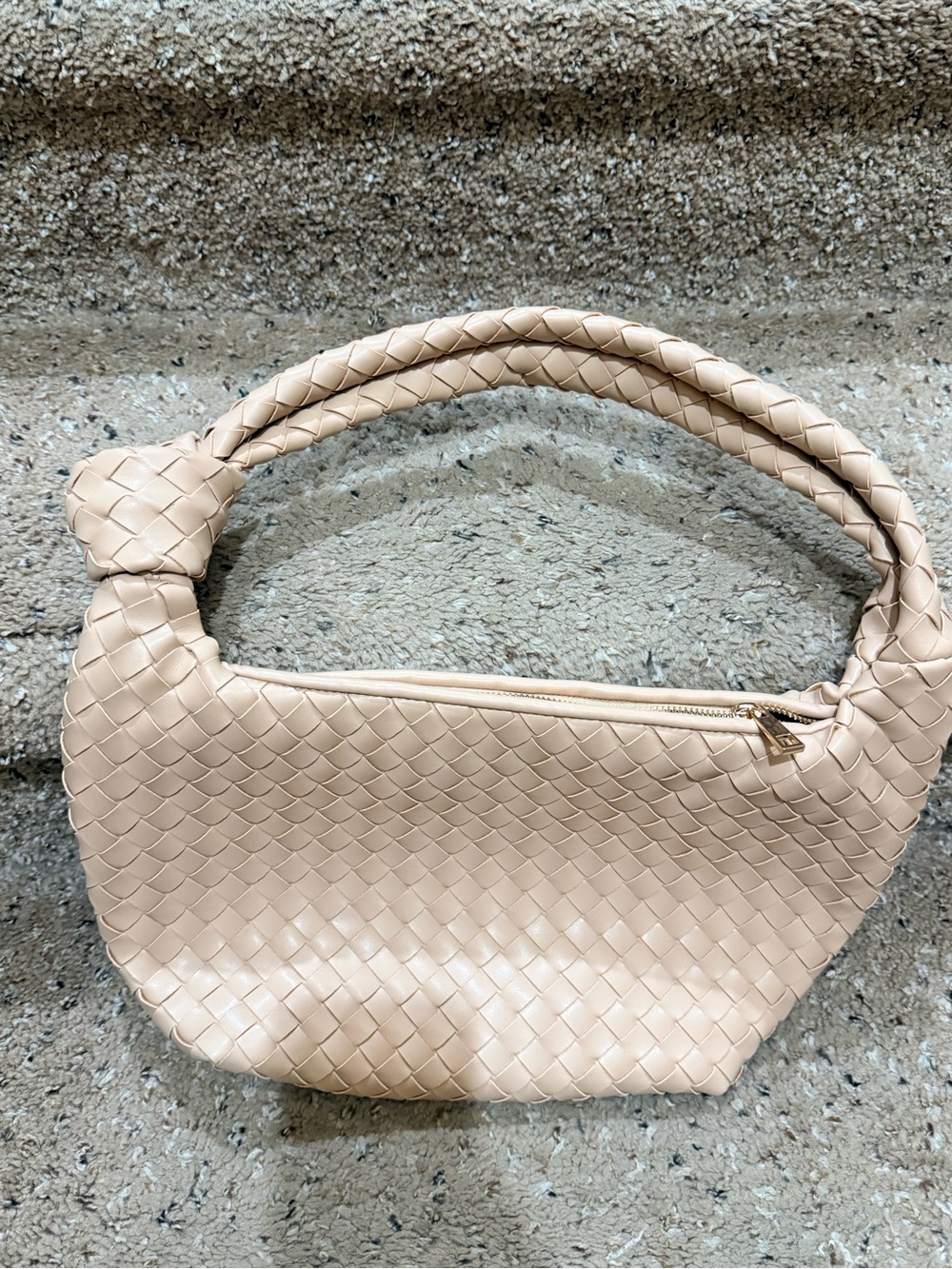 Woven Shoulder Bag in Blush/Beige